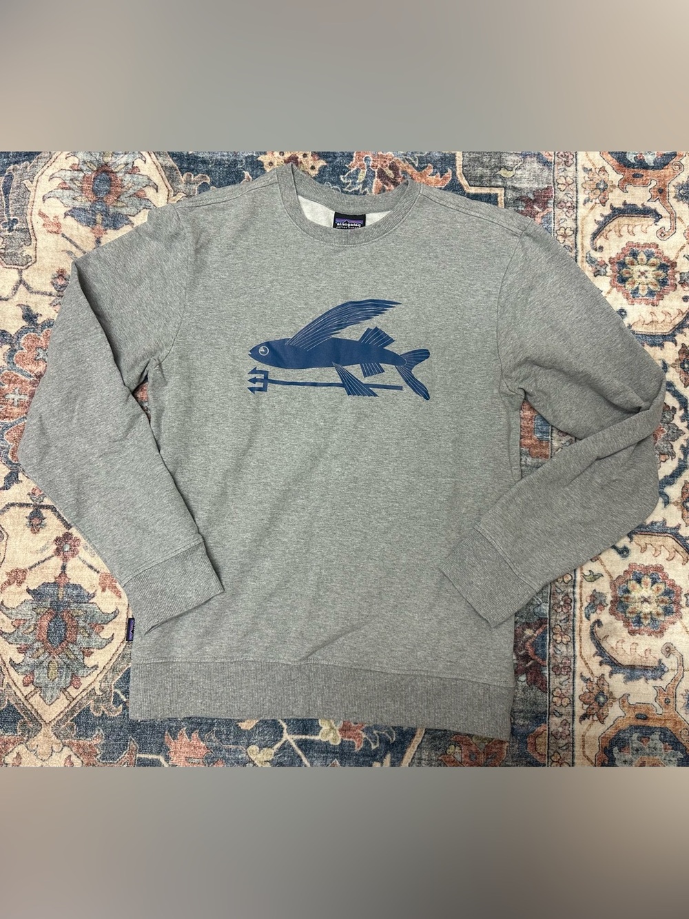 Patagonia Light Gray Crewneck with Mountain Logo Tag